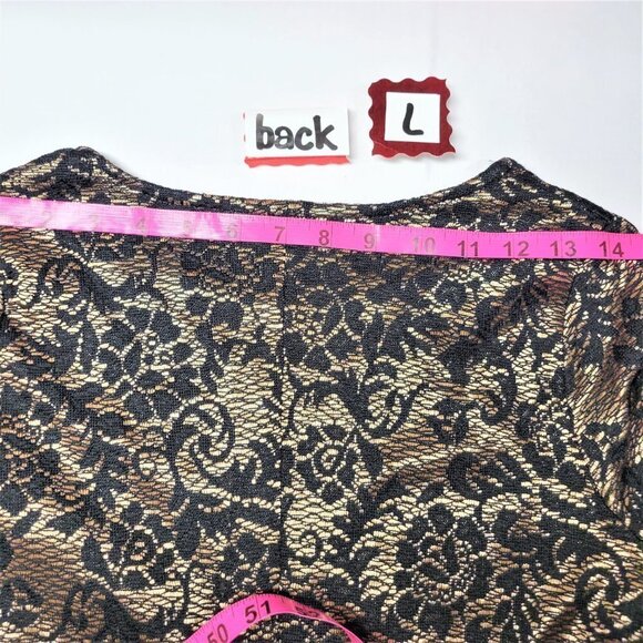 Bronze Gold Long Sleeve Black Dress With Lace Overlay  - Size M, Size L - Picture 13 of 13